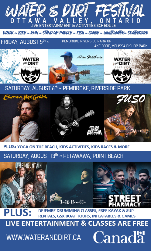 poster of the water and dirt lineup for August events